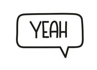 Evet, yazı. El yazısıyla yazılmış resimli harfler. Konuşma balonunda siyah vektör metni. Basit taslak işaretleme biçimi. Sohbetin taklidi.