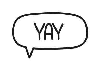 Yaşasın yazıt. El yazısıyla yazılmış resimli harfler. Konuşma balonunda siyah vektör metni. Basit taslak işaretleme biçimi. Sohbetin taklidi.