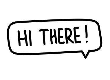 Merhaba yazıtlar. El yazısıyla yazılmış resimli harfler. Konuşma balonunda siyah vektör metni. Basit taslak işaretleme biçimi. Sohbetin taklidi. Vektör illüstrasyonu