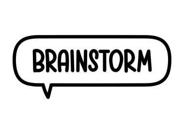 Beyin fırtınası yazıtları. El yazısıyla yazılmış resimli harfler. Konuşma balonunda siyah vektör metni. Basit taslak işaretleme biçimi. Sohbetin taklidi.