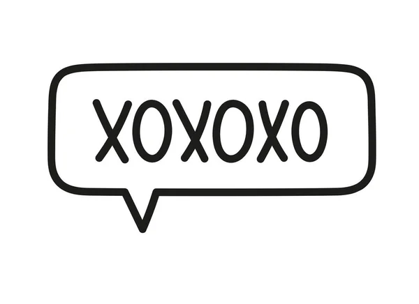 Xo Xo Xo yazıtları. El yazısıyla yazılmış resimli harfler. Konuşma balonunda siyah vektör metni. Basit taslak işaretleme biçimi. Sohbetin taklidi.