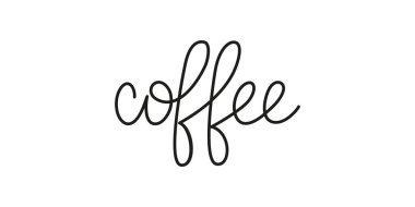 Bir satırla yazılmış kahve cümlesi. Tek satır vektör metin ögesi beyaz arkaplanda izole edildi. Basit yazıtlar