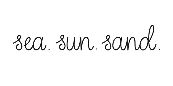 Expression de sable de soleil de mer manuscrite par une ligne.Élément de texte vectoriel monoline isolé sur fond blanc.Inscription simple — Image vectorielle