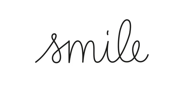 รอยยิ้มที่เขียนด้วยลายมือโดยหนึ่งบรรทัด องค์ประกอบข้อความเวกเตอร์เส้นเดียวที่แยกจากพื้นหลังสีขาว . — ภาพเวกเตอร์สต็อก