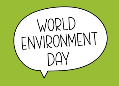 Dünya Çevre Günü yazıtları. El yazısıyla yazılmış resimli harfler. Konuşma baloncuğunda siyah vektör metni. Basit özet