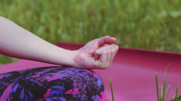 Fille pratiquant le yoga, en plein air, Paix intérieure avec la pratique de la respiration. Clarté, brillance et équilibre pour que vous puissiez créer des changements durables dans votre vie et votre bien-être. Prores 422 — Video