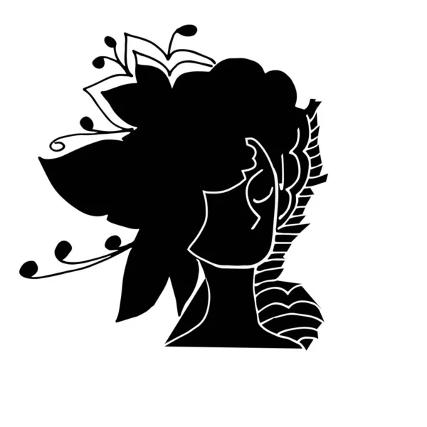 Siyah Beyaz Bir Kız Portresi Dövme Logo Için Tasarım — Stok Vektör