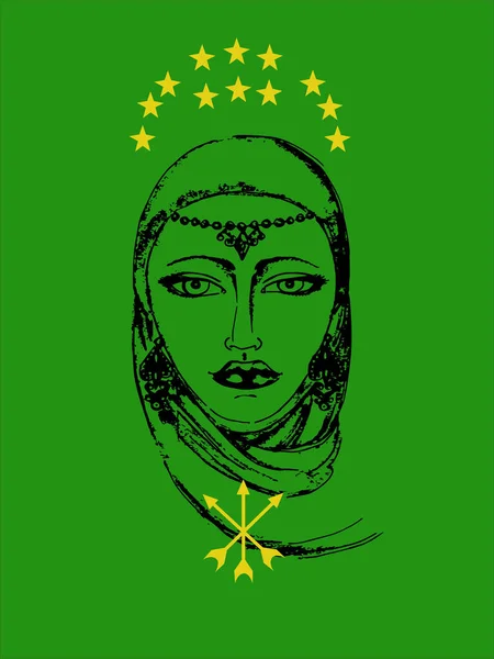 Caucasian Woman Oriental Beauty Image Flag Adygea Symbol Logo Emblem — Stock Vector