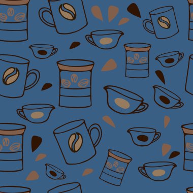  Kahve fincanları ve çay fincanları. Tekstil, duvar kağıdı ve ambalaj için kusursuz desen.