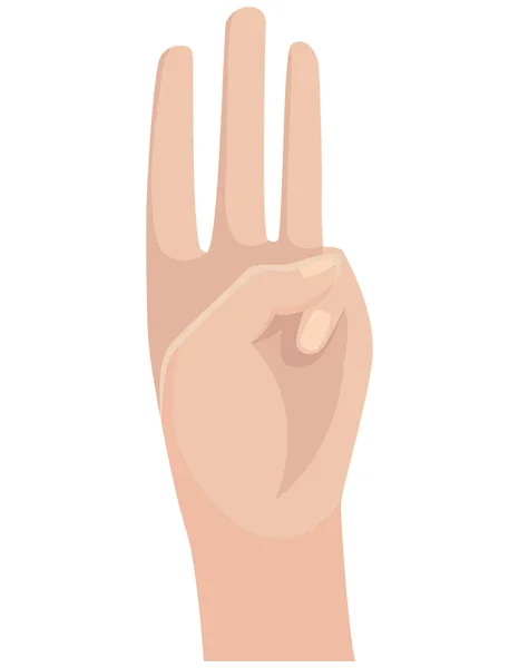 Людська Рука Піднята Трьома Пальцями Вгору Малюнок Стилі Карикатур — стоковий вектор