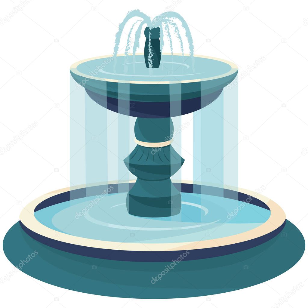 Two-level water fountain. Beautiful object in cartoon style.