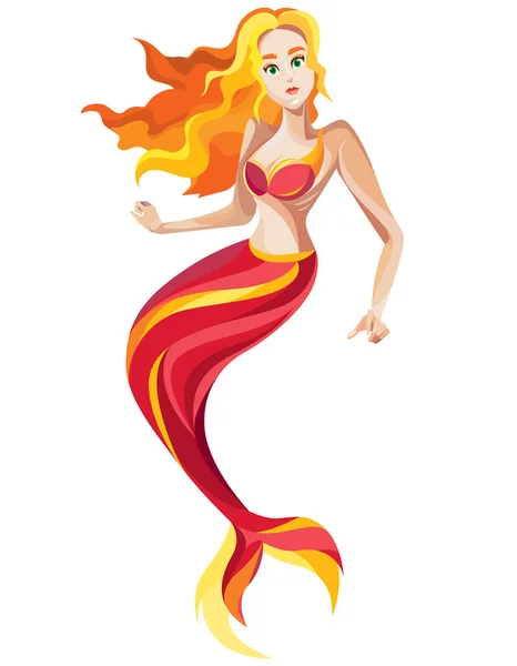 Mermaid Cartoon Style Female Character Isolated White Background — Stock Vector