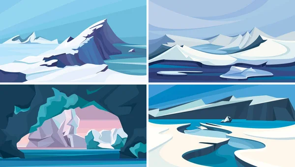 Collection of arctic landscapes. — Stock Vector