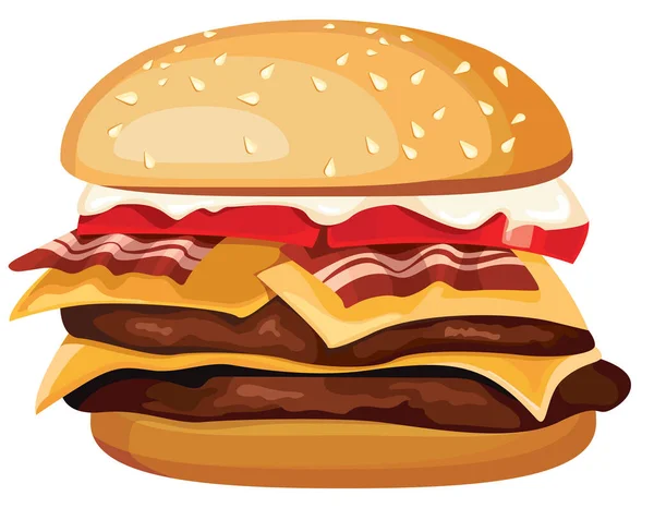 Burger Juicy Diisolasi Dengan Latar Belakang Putih Makanan Cepat Saji - Stok Vektor