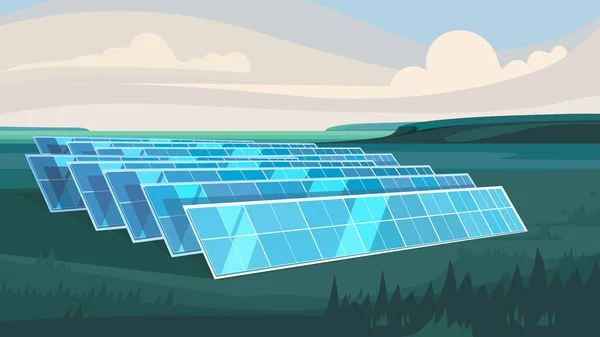 有太阳能电池板的景观 可再生能源 — 图库矢量图片
