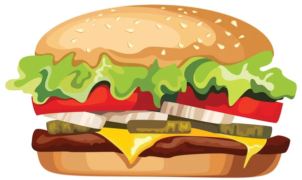 Burger Besar Yang Enak Makanan Cepat Saji Dalam Gaya Kartun - Stok Vektor