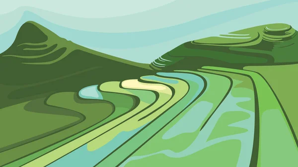 Пейзаж Рисовыми Полями Красивые Сельскохозяйственные Пейзажи — стоковый вектор