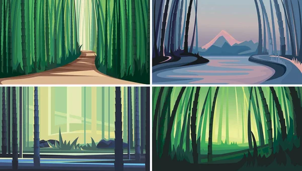 Набір Бамбукових Лісів Красиві Природні Пейзажі — стоковий вектор