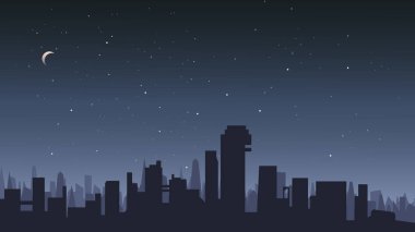 Yıldızlı gökyüzünün altındaki şehir.