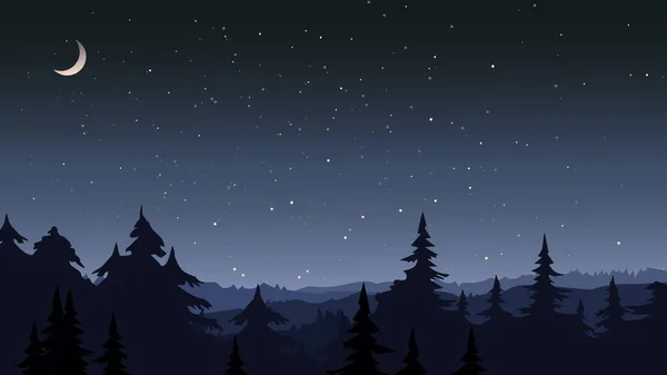 Bosque bajo el cielo estrellado . — Vector de stock