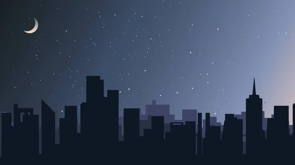 Paesaggio con città sotto il cielo stellato. — Vettoriale Stock