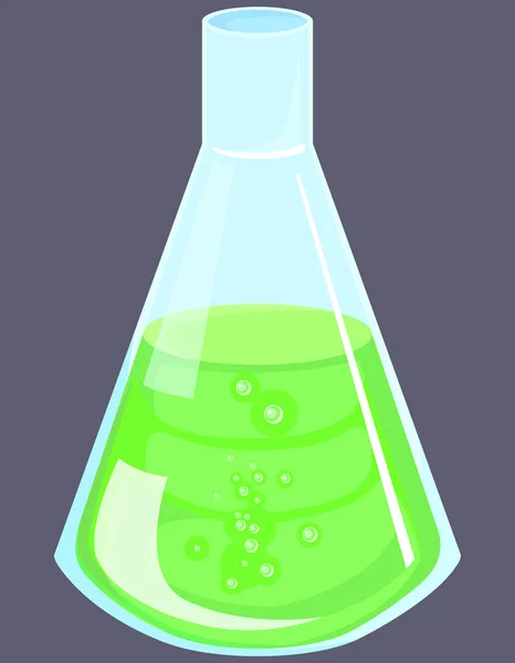 Baňka se zelenou chemickou kapalinou. — Stockový vektor