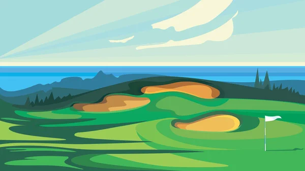 Yeşil golf sahası. Açık hava sporunun gösterimi.