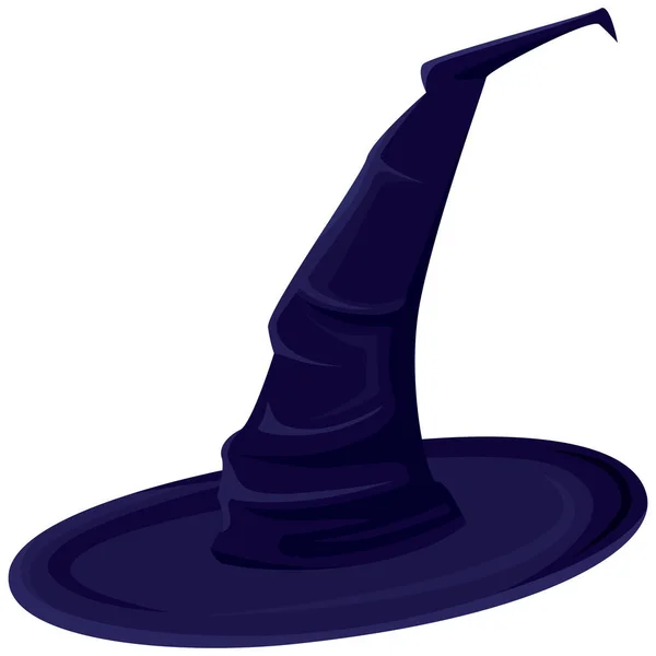 Dark Blue Witch Hat Halloween Attribute Cartoon Style — Stock Vector