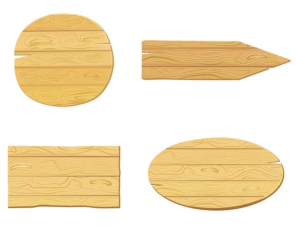 Ein Set Leerer Holzplanken Schilder Cartoon Stil — Stockvektor