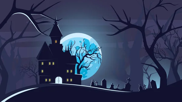 Halloween Background Castle Moonlight Scary Night Scene — Stock Vector