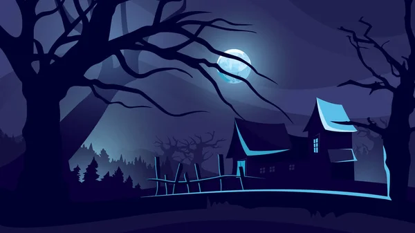 Halloween Hintergrund Mit Haus Mondschein Gruselige Szene Der Nacht — Stockvektor