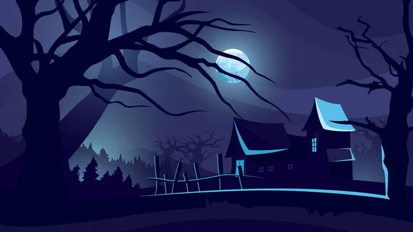 Halloween Background House Moonlight Scary Night Scene — Stock Vector