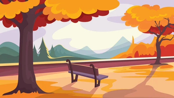 Autumn park on background of forest and mountains. — Stock Vector