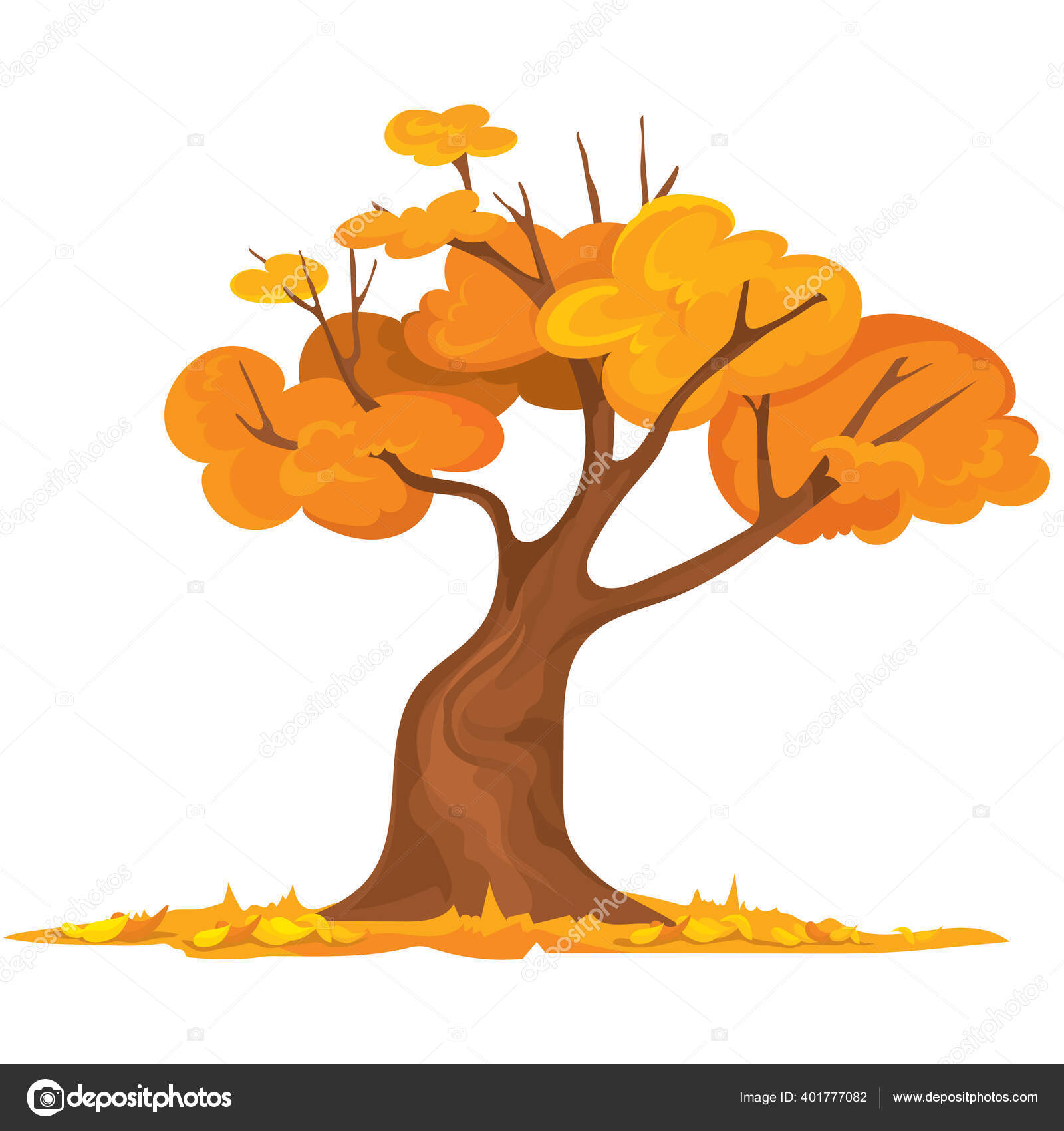 Early Autumn Illustration Tree Falling Leaves Stock Vector by ©PavKon  401777082, image size:1600x1700