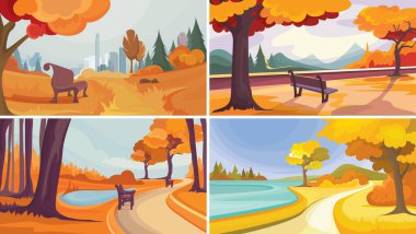 Sonbahar parkları koleksiyonu. Güzel doğa manzaraları.