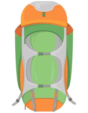 Çizgi film tarzında kamp çantası. Yeşil seyahat çantası.