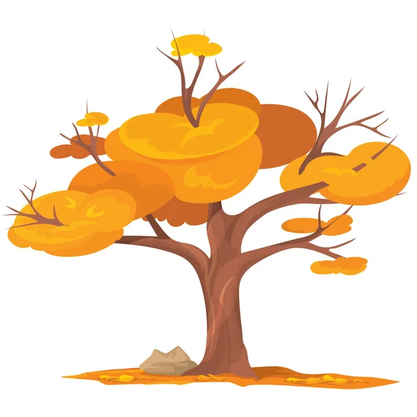 Baum Mit Fallenden Goldenen Blättern Schönes Symbol Des Herbstes — Stockvektor