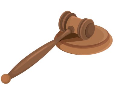 Hukuk ve adalet kavramı. Çizgi film tarzında klasik yargıç tokmağı..