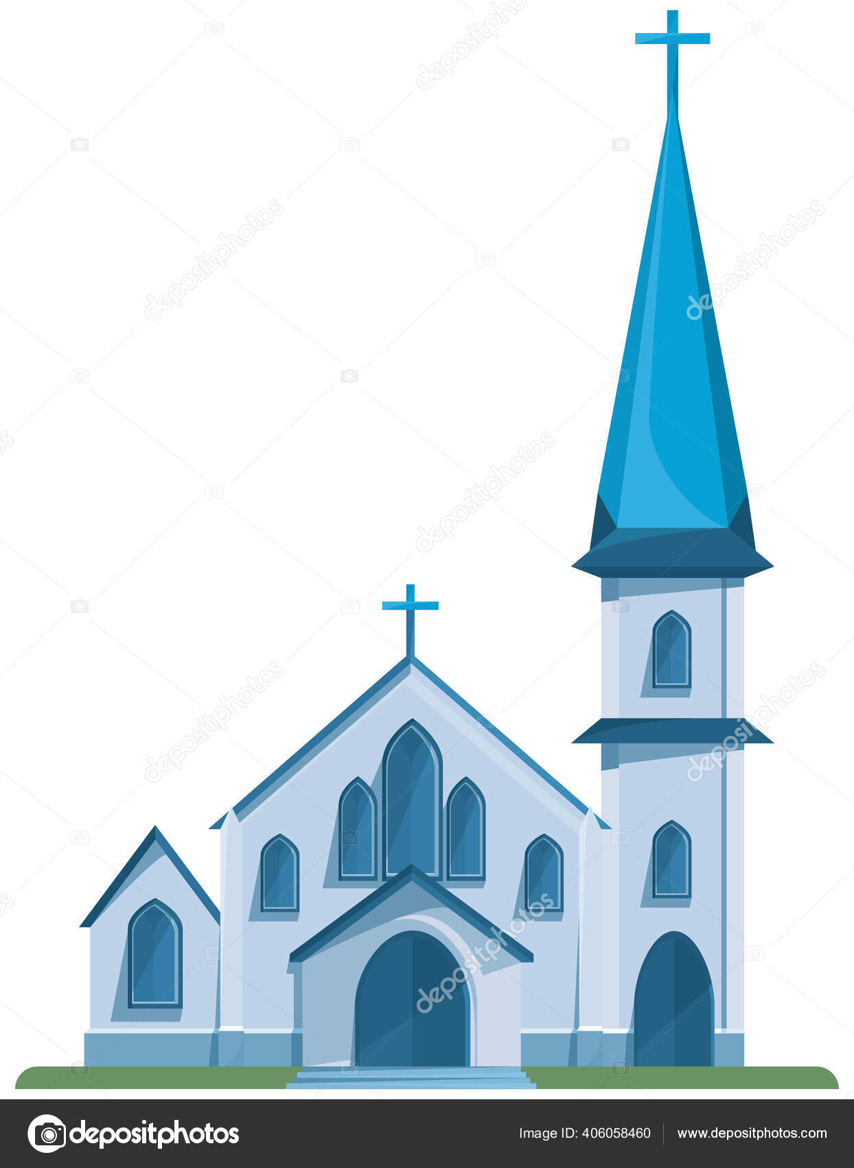 Gereja Katolik Biru Objek Arsitektur Dalam Gaya Kartun Stok Vektor C Pavkon 406058460