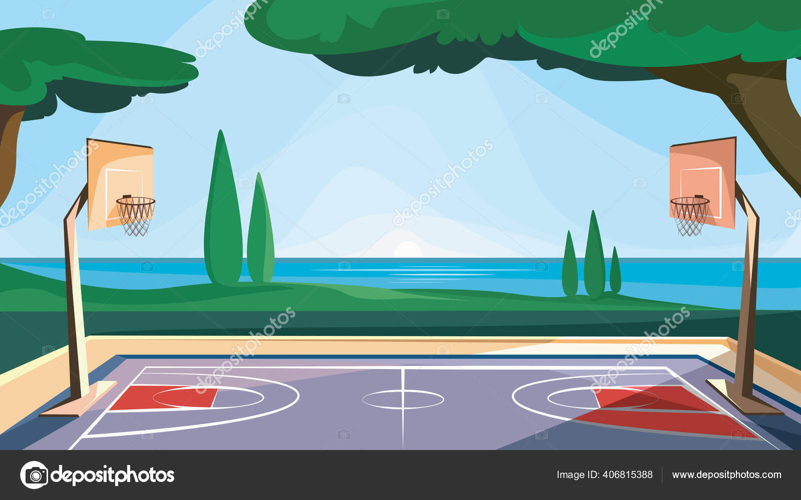 Basketball Court Sea Outdoor Sports Ground Stock Vector Image by