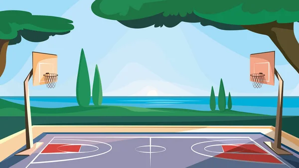 Баскетбольная Площадка Моря Открытая Спортивная Площадка — стоковый вектор