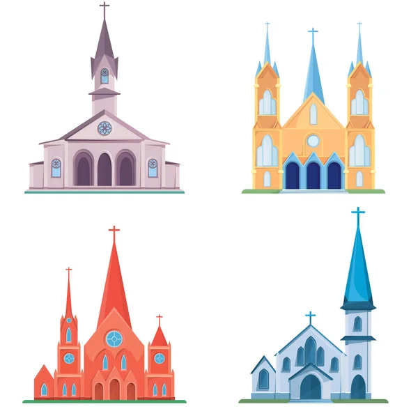 Conjunto de diferentes iglesias católicas. — Vector de stock