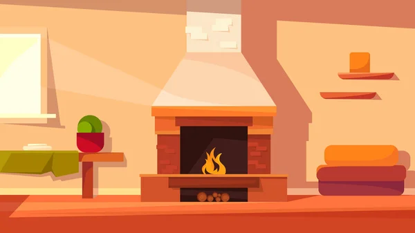 Home Interior Fireplace Cozy Location Cartoon Style — Stock Vector