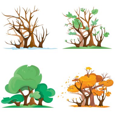 Yılın farklı zamanlarında orman. Çizgi film tarzında dört sezonun canlandırması.