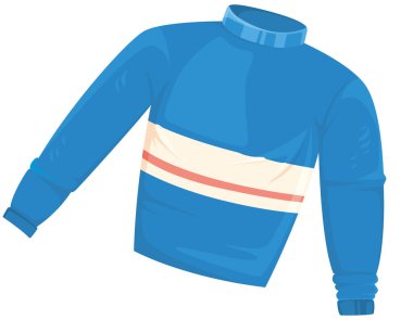 Mavi sıcak kazak. Çizgi film tarzında kışlık kıyafetler..