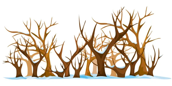 Árboles Con Ramas Desnudas Estilo Dibujos Animados Invierno Naturaleza Paisaje — Vector de stock