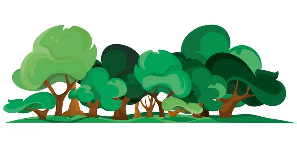 Arbres avec des feuilles vertes dans le style dessin animé. — Image vectorielle