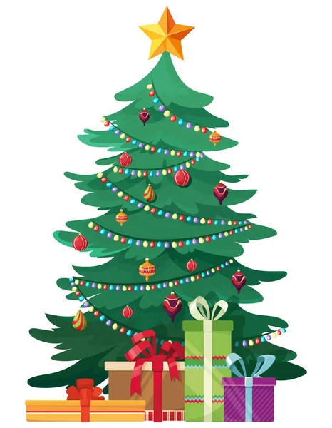 Árbol de Navidad en estilo de dibujos animados. — Vector de stock