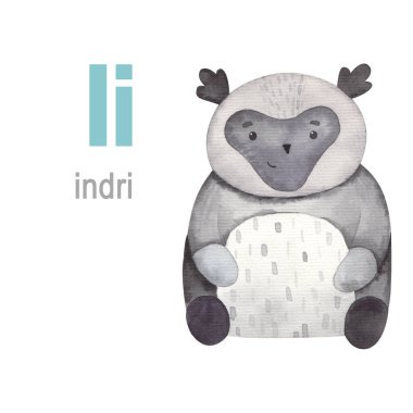Hayvan alfabesi illüstrasyon indri.