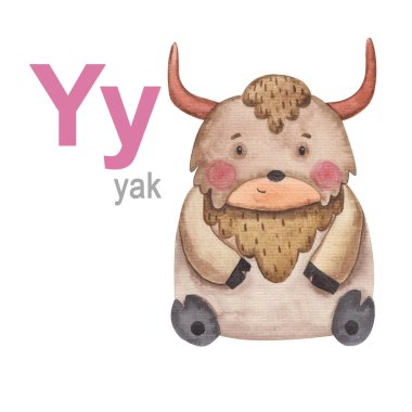 Hayvan alfabesi illüstrasyon öküz kümesi.